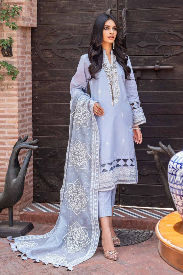 3 PC Unstitched Embroidered Lawn Suit with Cotton Net Dupatta FE-12252